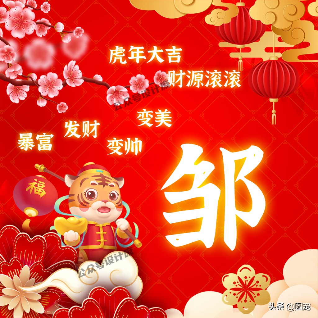 2023姓氏头像最新款虎年大吉,2022虎年姓氏头像好运霸气