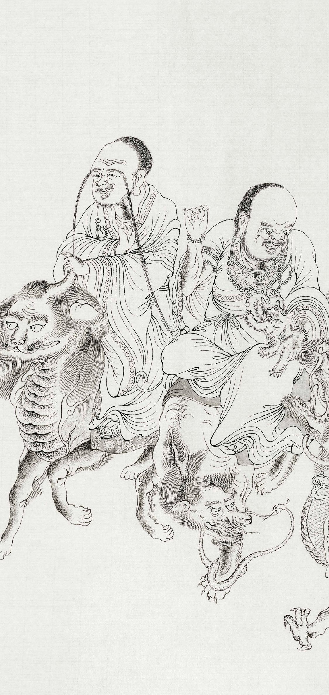 白描八十七神仙卷图文,五百罗汉白描长卷