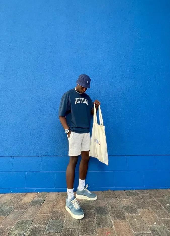 男士夏日显白短衣短裤穿搭,男士夏季短裤穿搭休闲质感高级