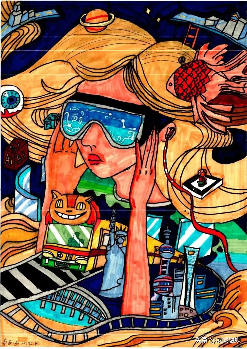 青少年科创大赛少儿绘画作品,少年科学幻想绘画大赛