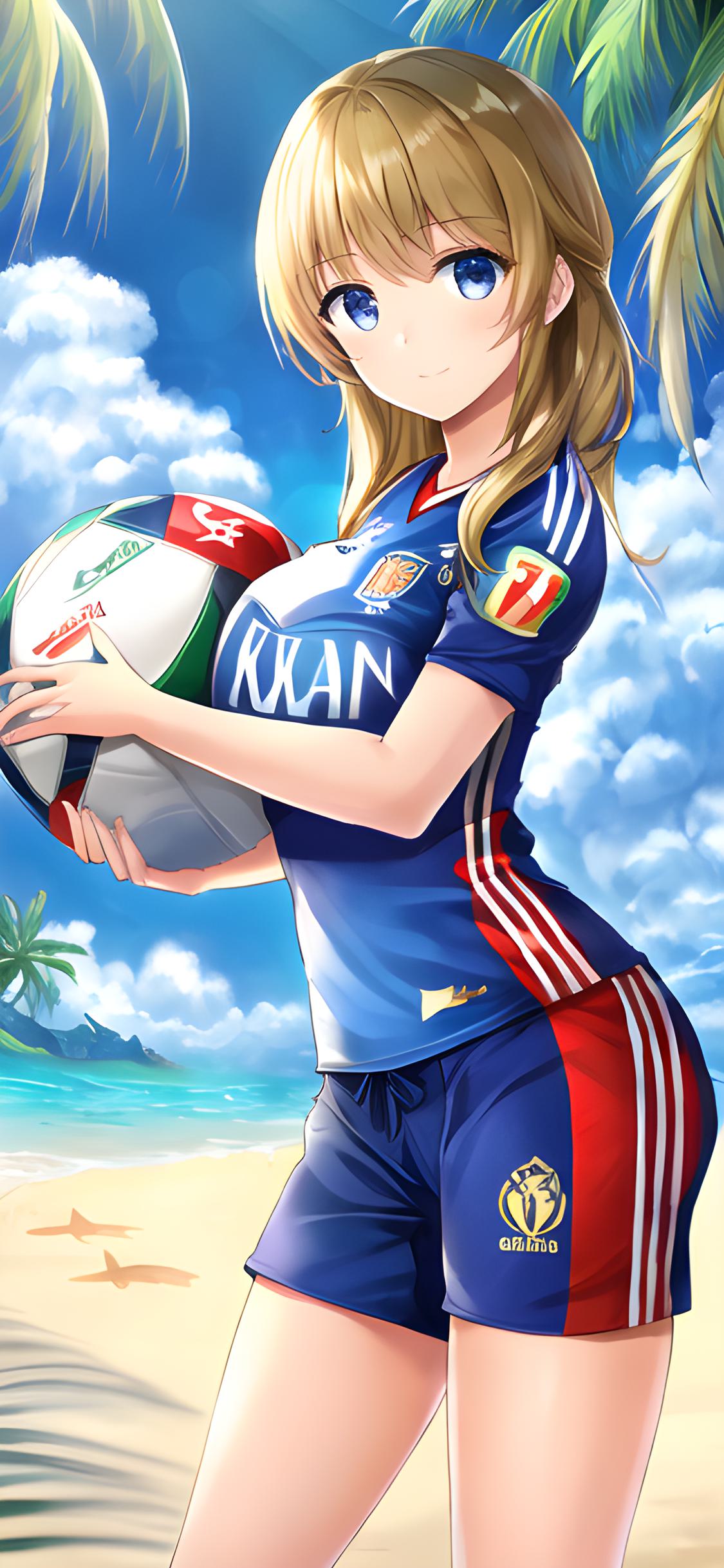 ai绘画夏日沙滩美女壁纸,二次元美少女壁纸足球
