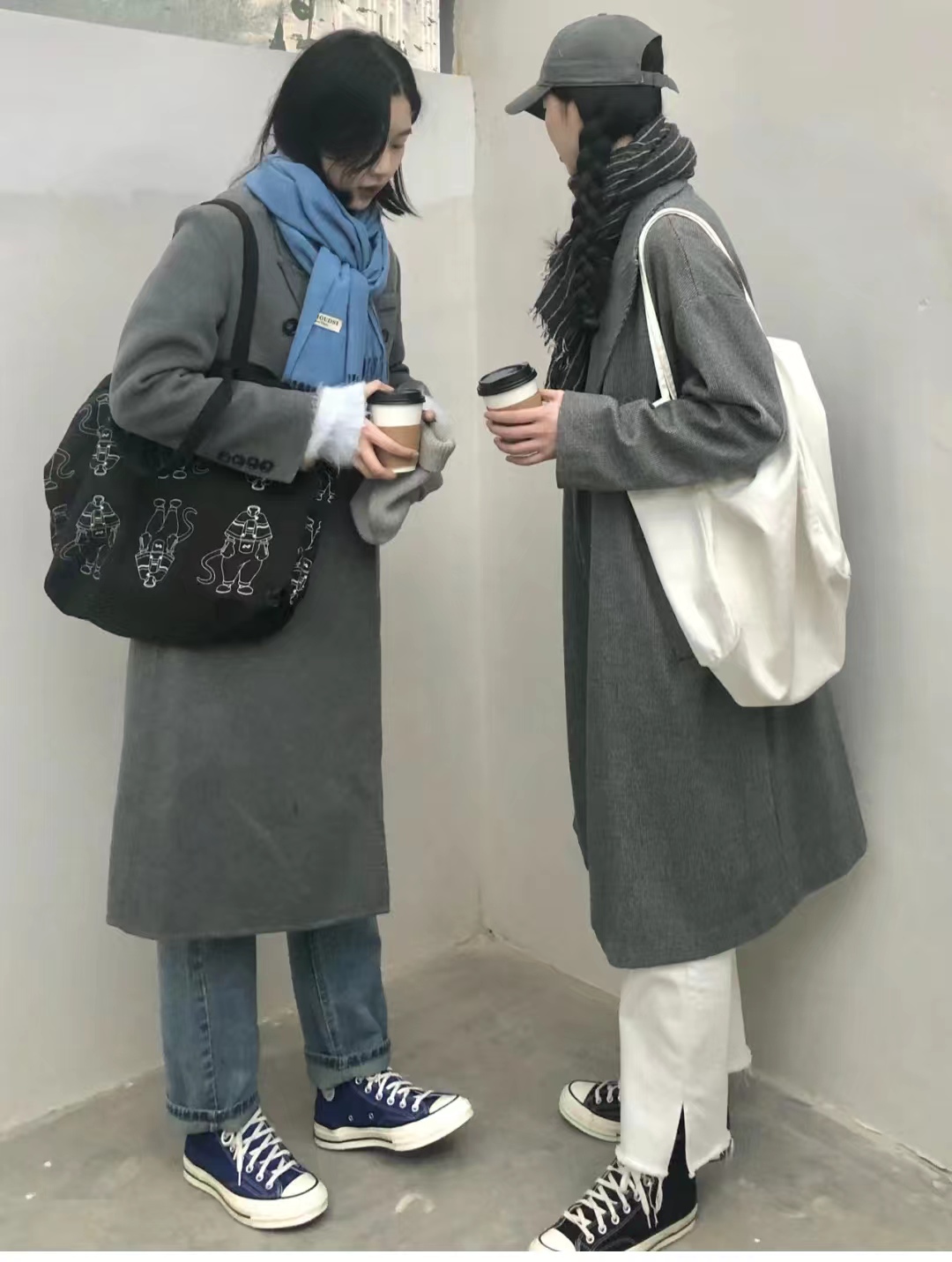 灰色大衣和黑色大衣哪个配jk好看,灰色双面羊绒牛角扣大衣小个子150