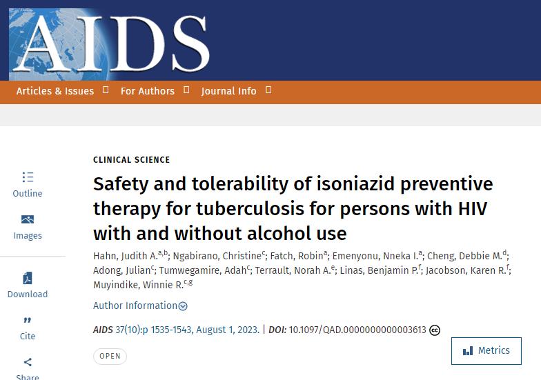 对于不同饮酒状态的HIV感染者,异烟肼防治结核病安全性如何?