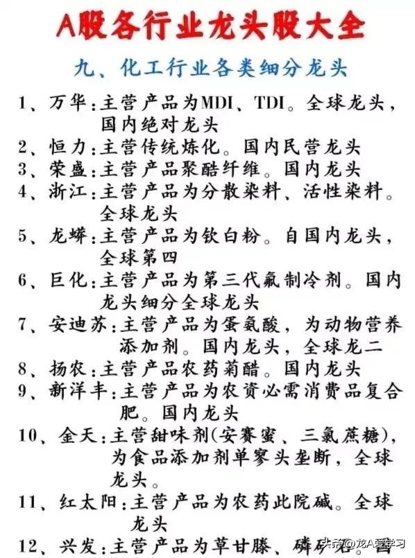 收藏2018各行业龙头股大全,被严重低估的行业细分龙头股一览