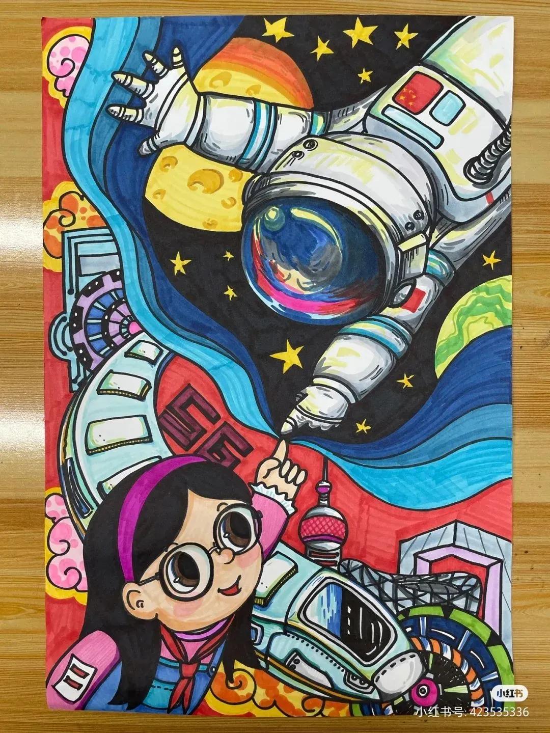 关于中国航天科技创新的绘画,描绘中国航天未来发展绘画