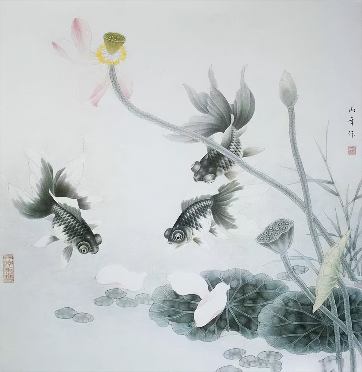 工笔画金鱼图片欣赏,金鱼工笔画精品欣赏