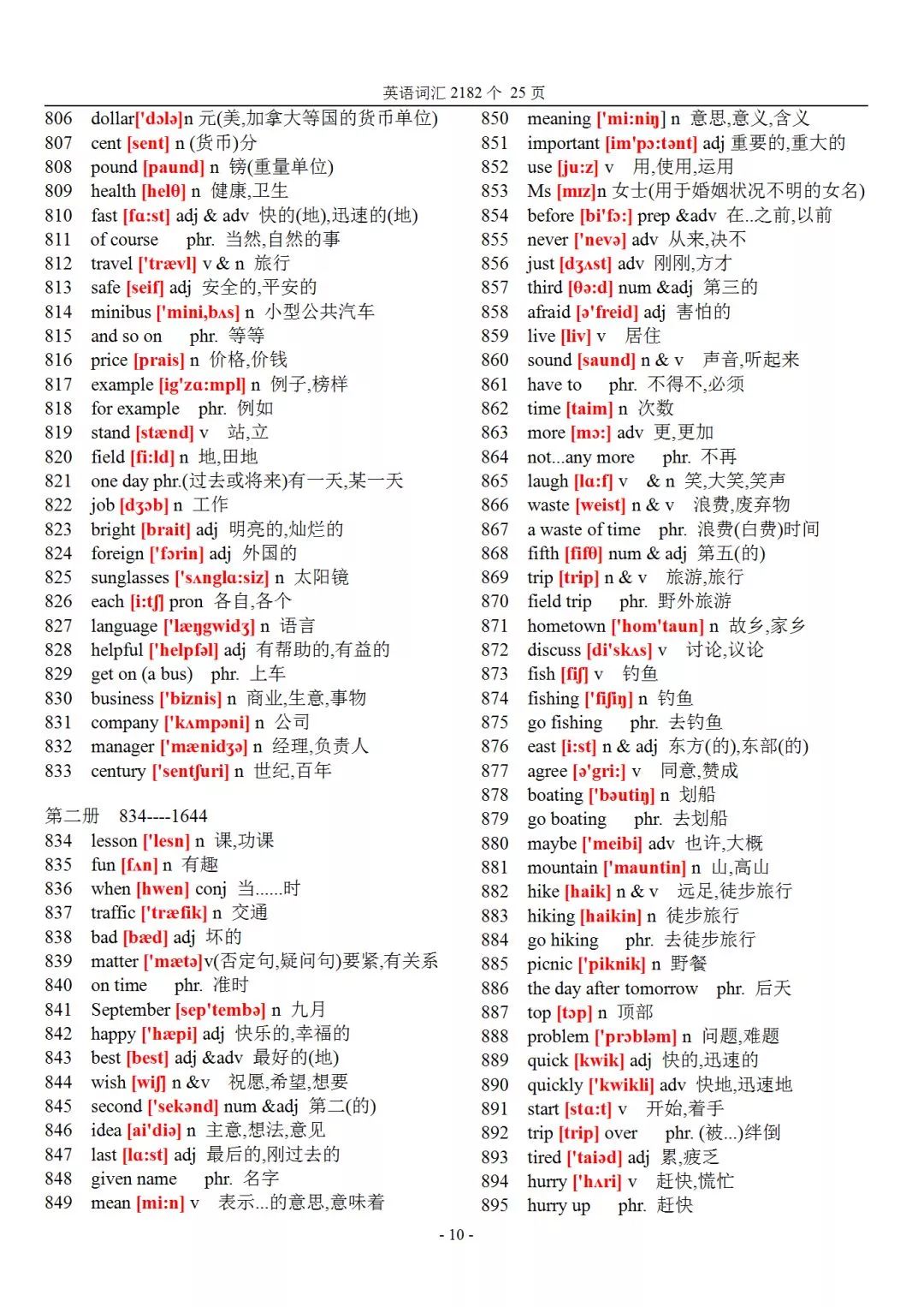 初中英语983个核心单词带音标,初中英语2182个基本词汇音标