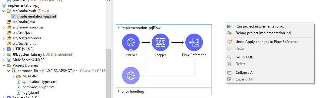 如何在Mule4中配置通用流程以重用通用功能