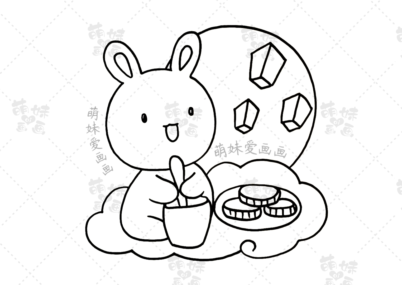 中秋节手抄报嫦娥奔月简笔画,中秋节手抄报人物简笔画