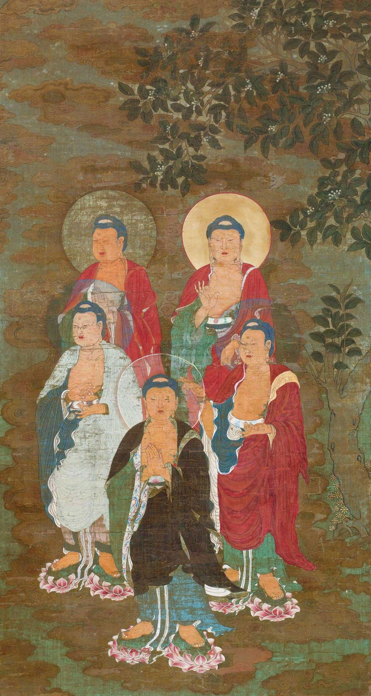 道教佛教题材绘画欣赏,佛教五佛神像绘画