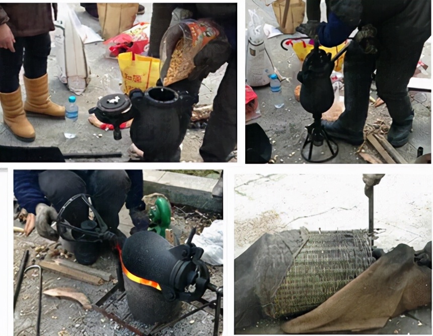 男子炸爆米花被气浪反弹炸飞,老式爆米花机人被炸飞