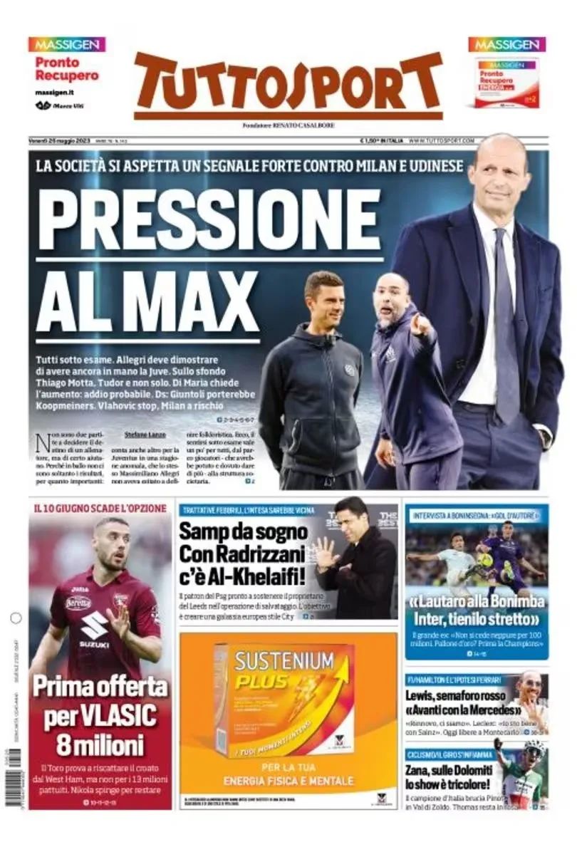 意大利三大联赛球队,意大利三大报今日头版