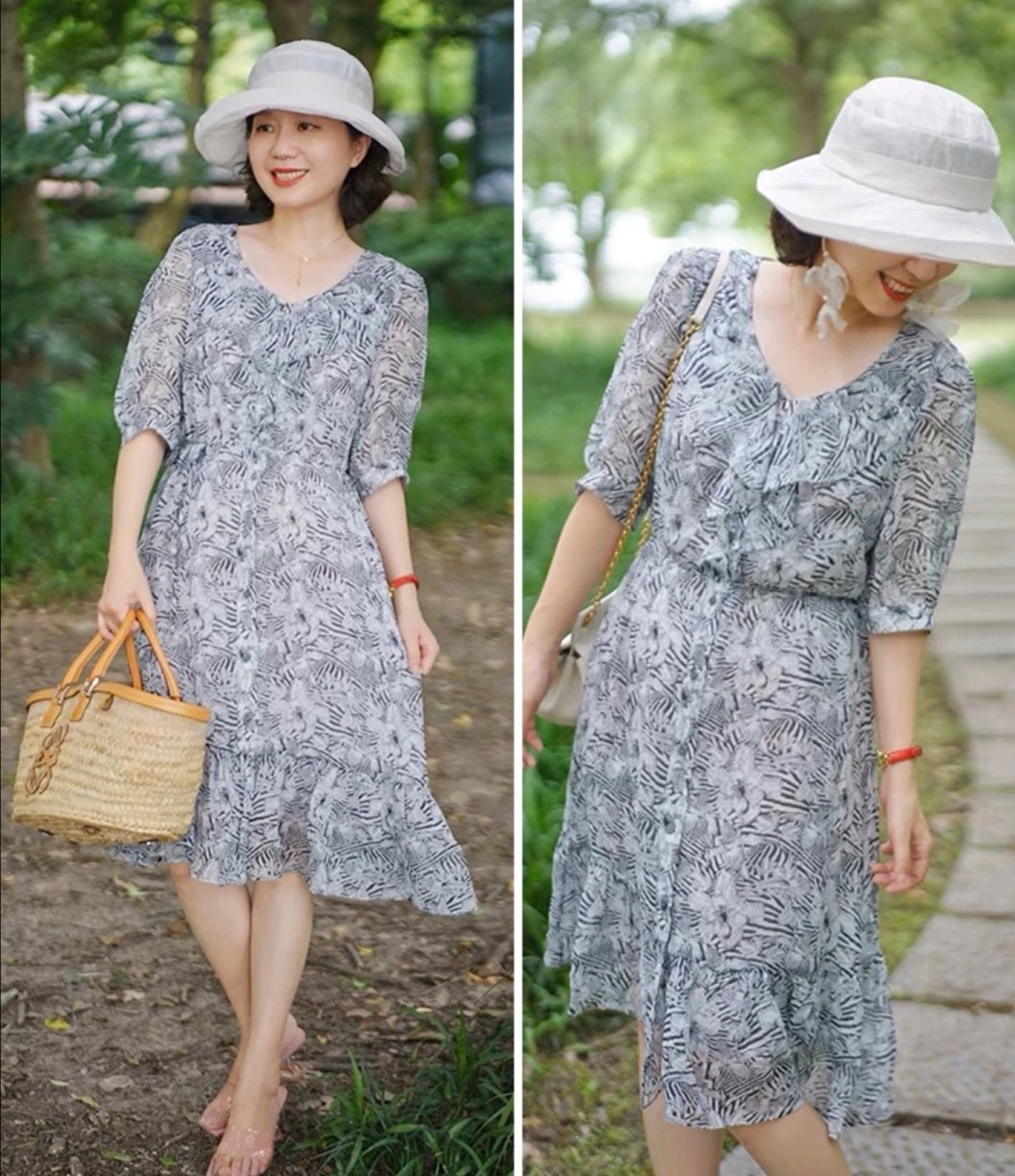 真正优雅的女人裙子,过膝春天连衣裙减龄显瘦洋气