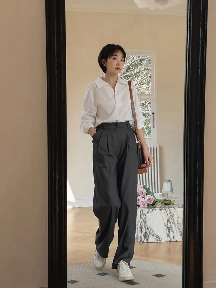 衬衫搭配牛仔裤简约时髦,衬衫如何搭配阔腿牛仔裤女士