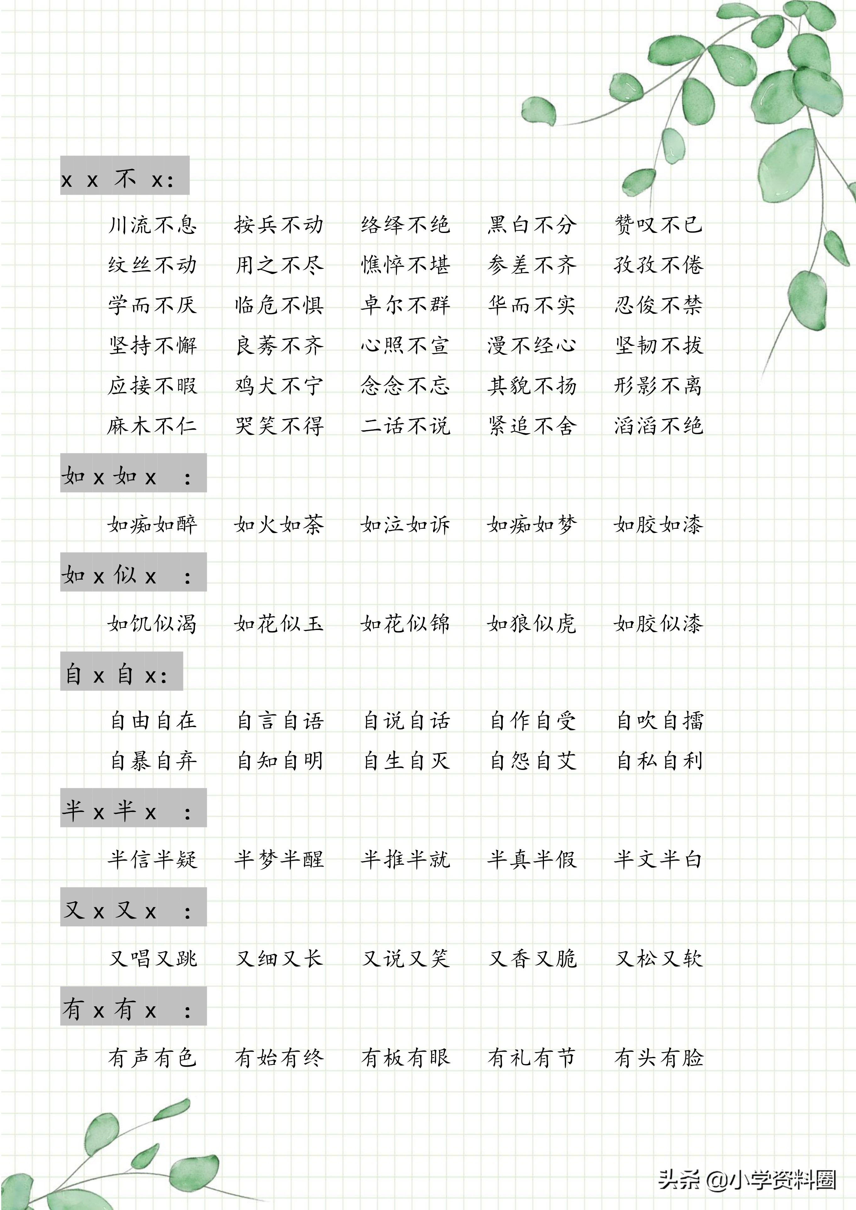 小学语文词语分类汇总，语文基础知识积累赶紧给孩子收藏起来