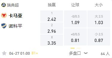 瑞超卡尔马对北雪平最新比分预测,瑞超北雪平vs盖斯