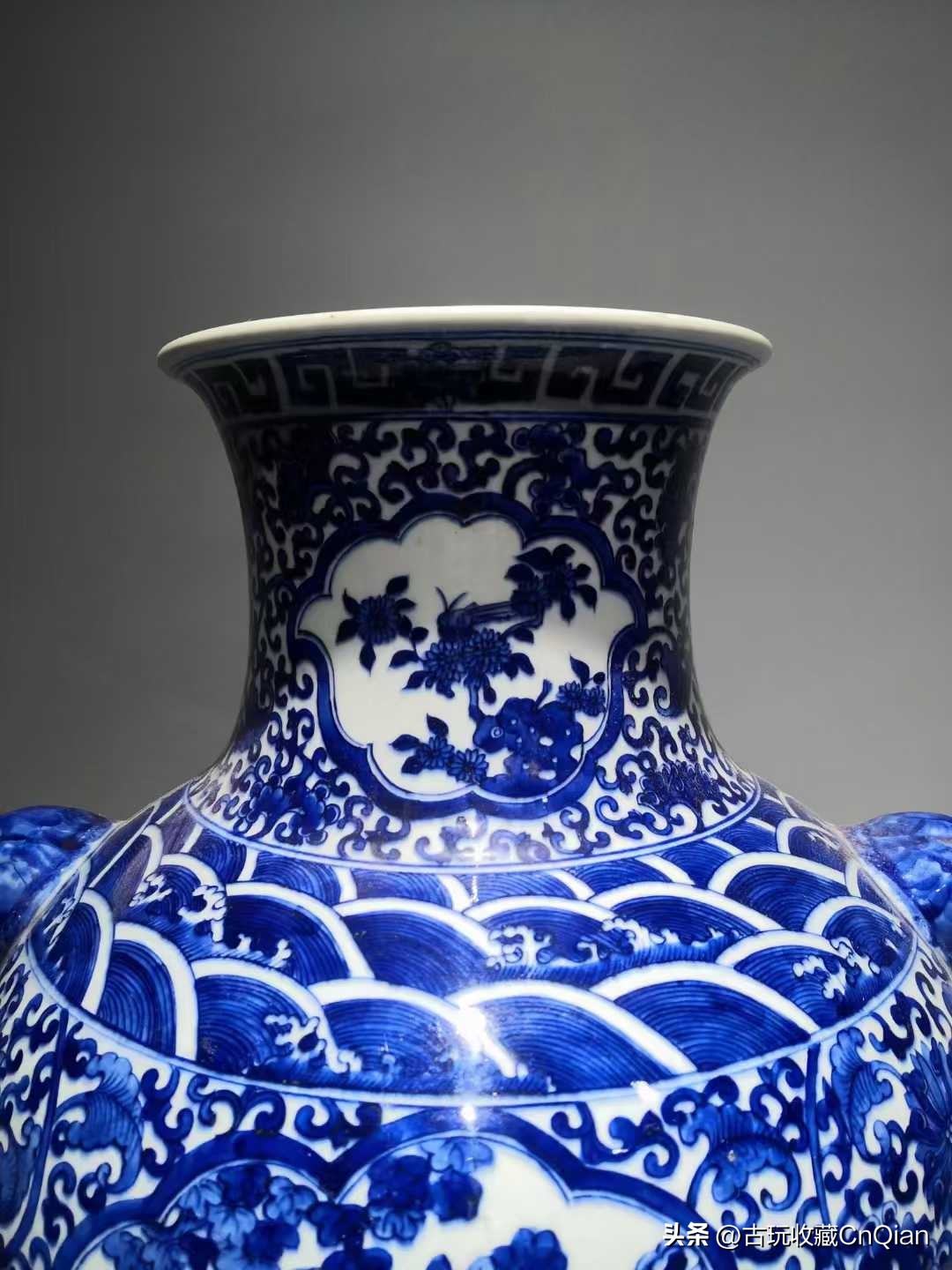 清代青花人物故事纹双联瓶,青花人物故事摆件