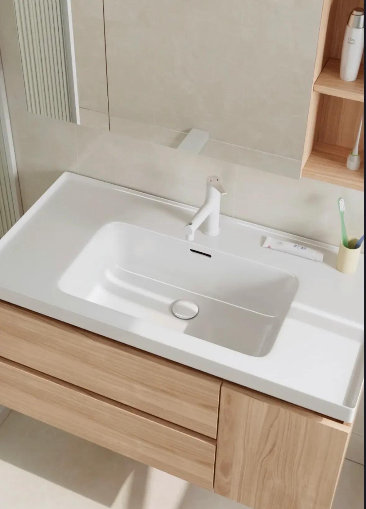 浴室柜是陶瓷一体盆好还是岩板好,网购浴室柜终于安装了