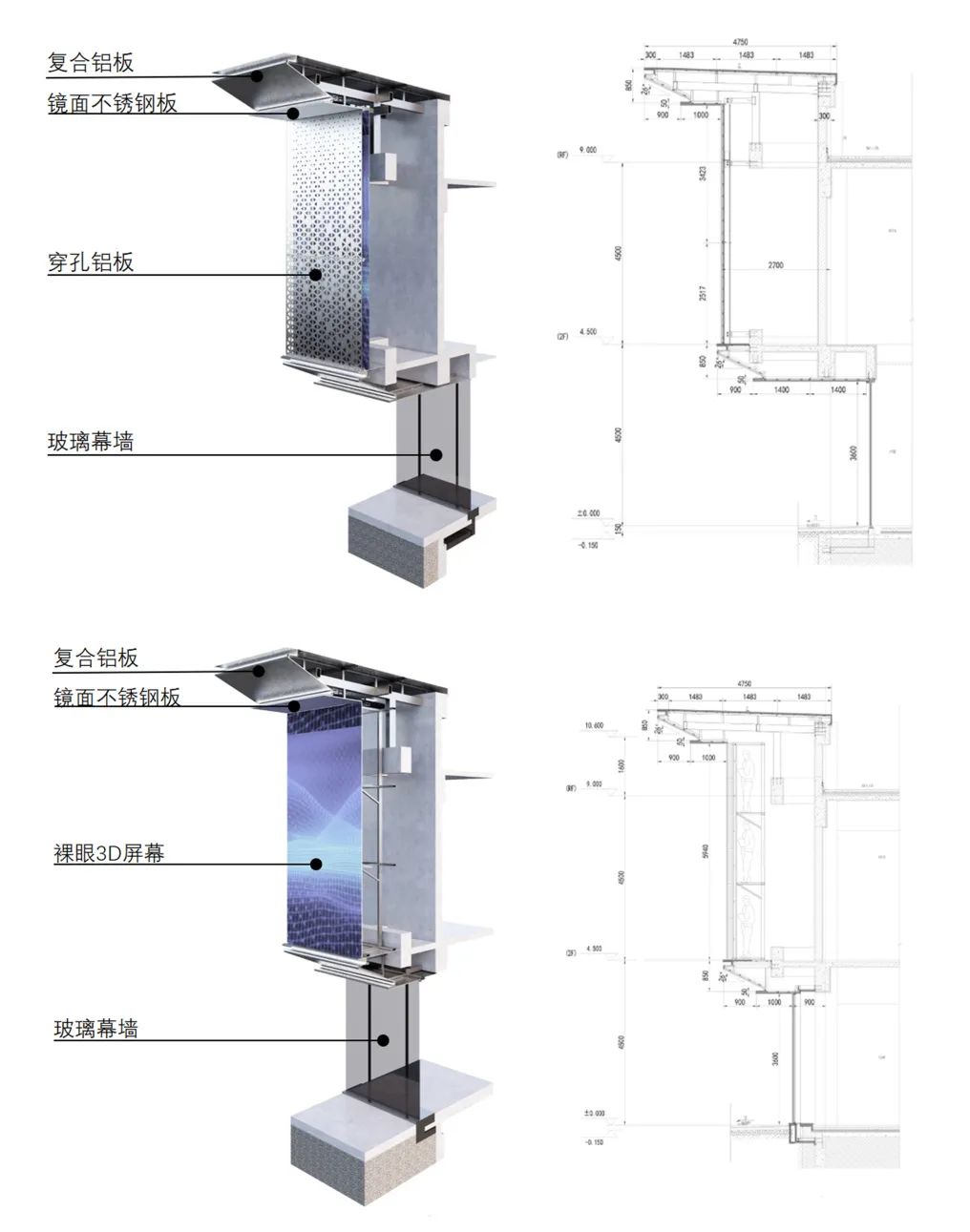 建筑铝材幕墙效果图,建筑装饰铝板设计加工