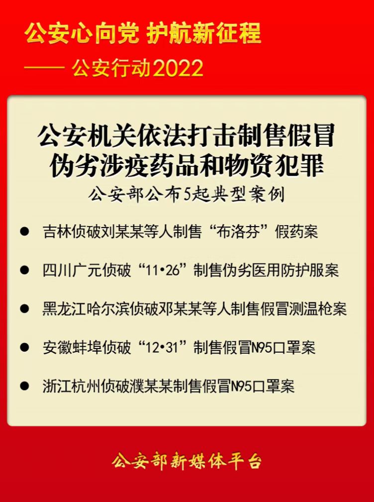 【公安心向*党**护航新征程】公安机关依法打击制售假冒伪劣涉疫药品和物资犯罪