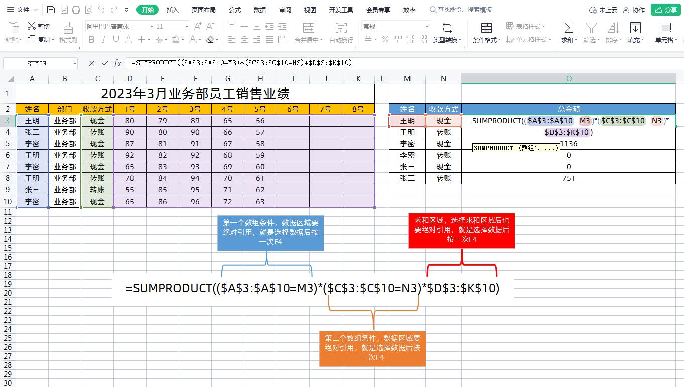 excel隔列求和sumproduct函数,excel表格中多列条件求和的方法
