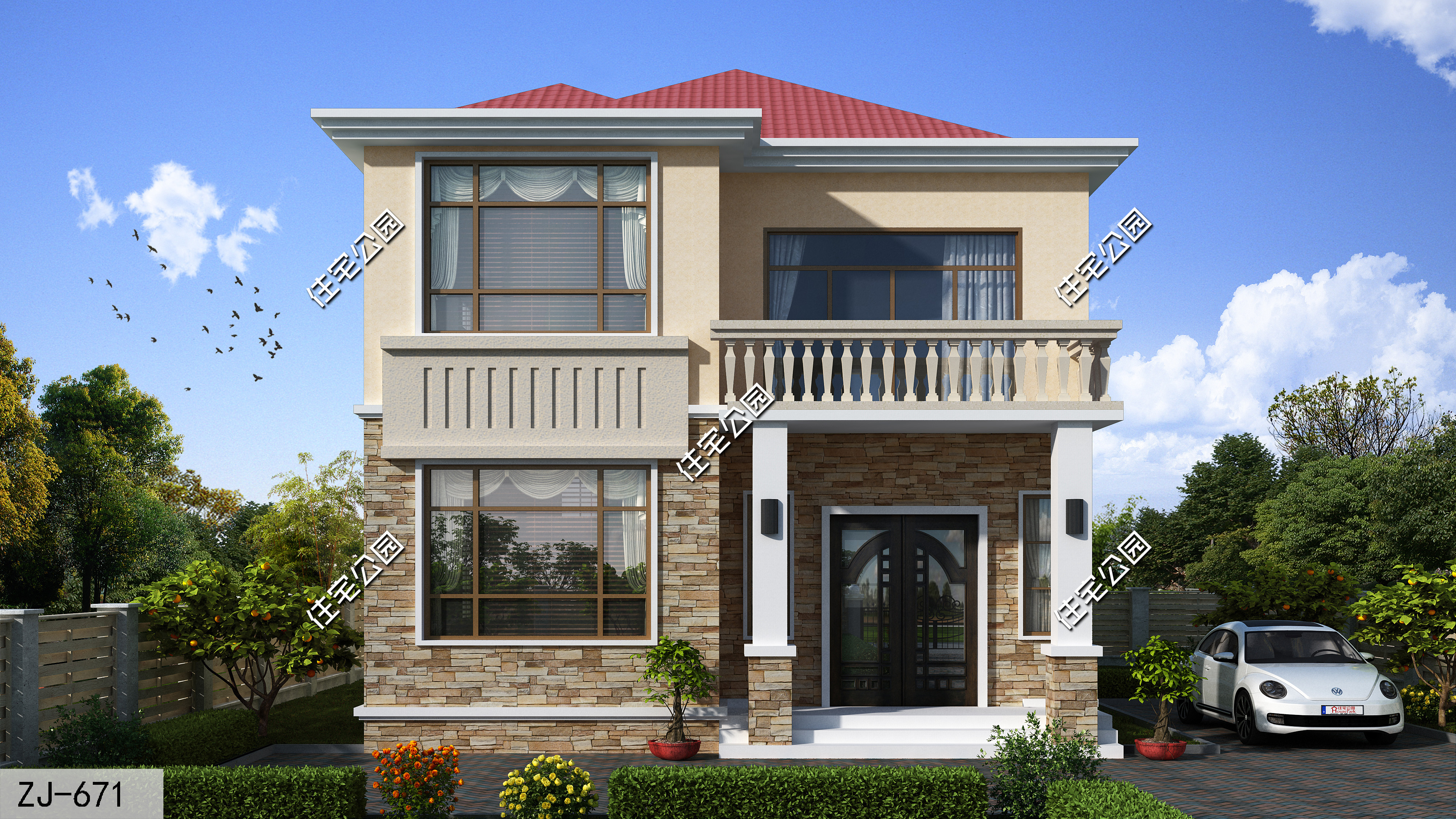 农村简单大气的二层别墅户型,11.5米x11米二层半现代别墅平面图