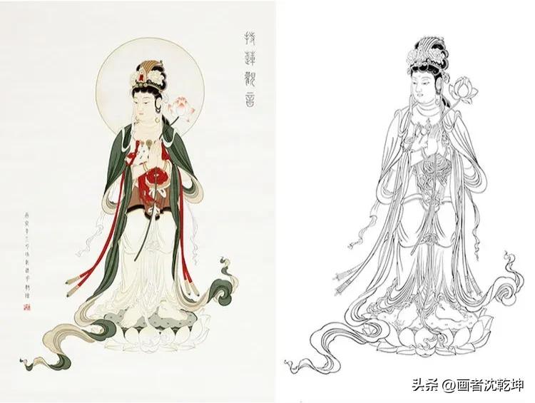 张大千临摹敦煌壁画白描稿,张大千工笔人物头部白描