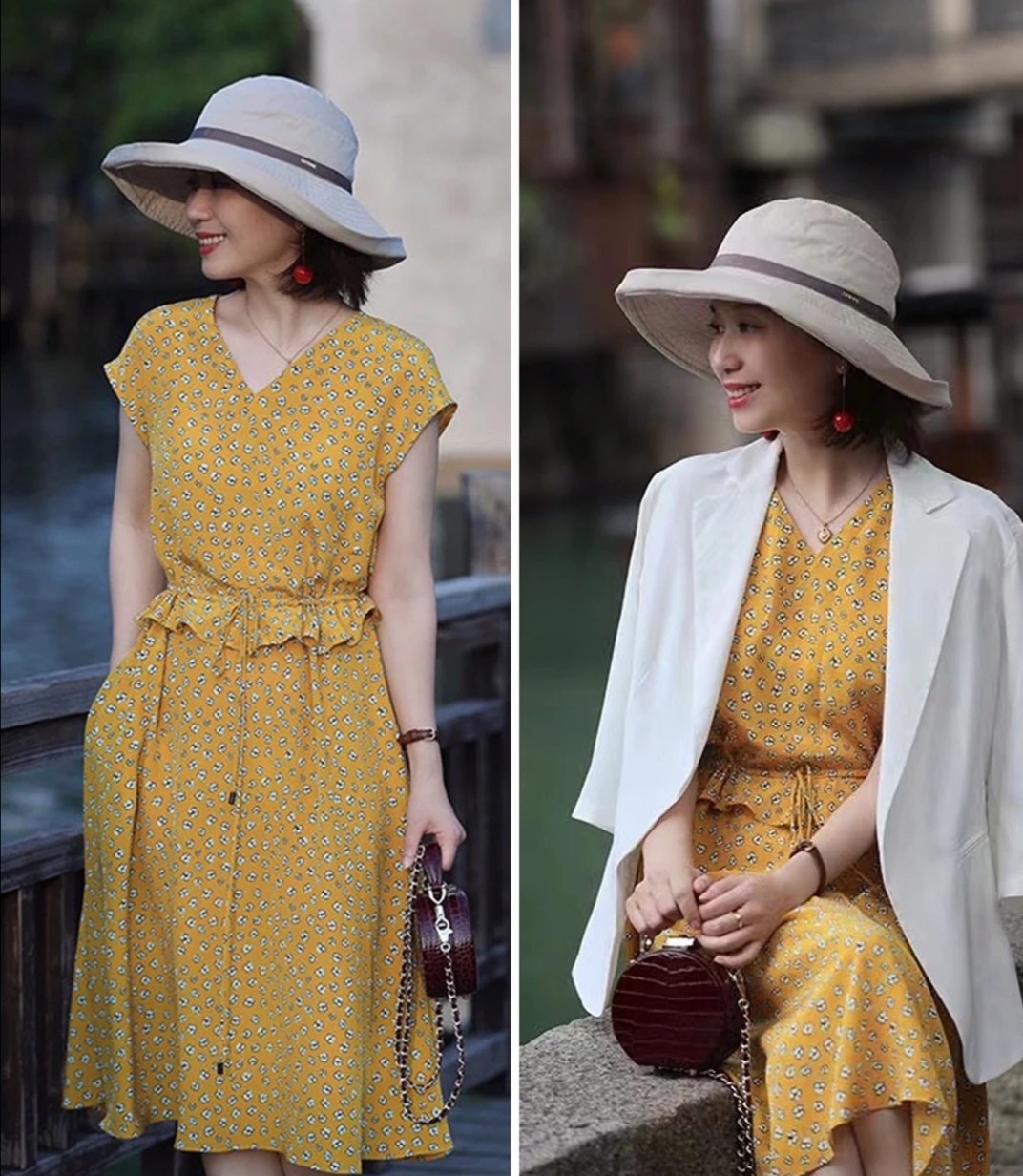 真正优雅的女人裙子,过膝春天连衣裙减龄显瘦洋气