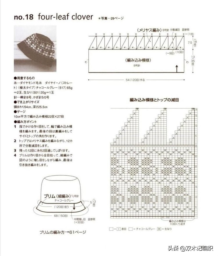 棒针男士提花帽子,北欧风棒针提花图解