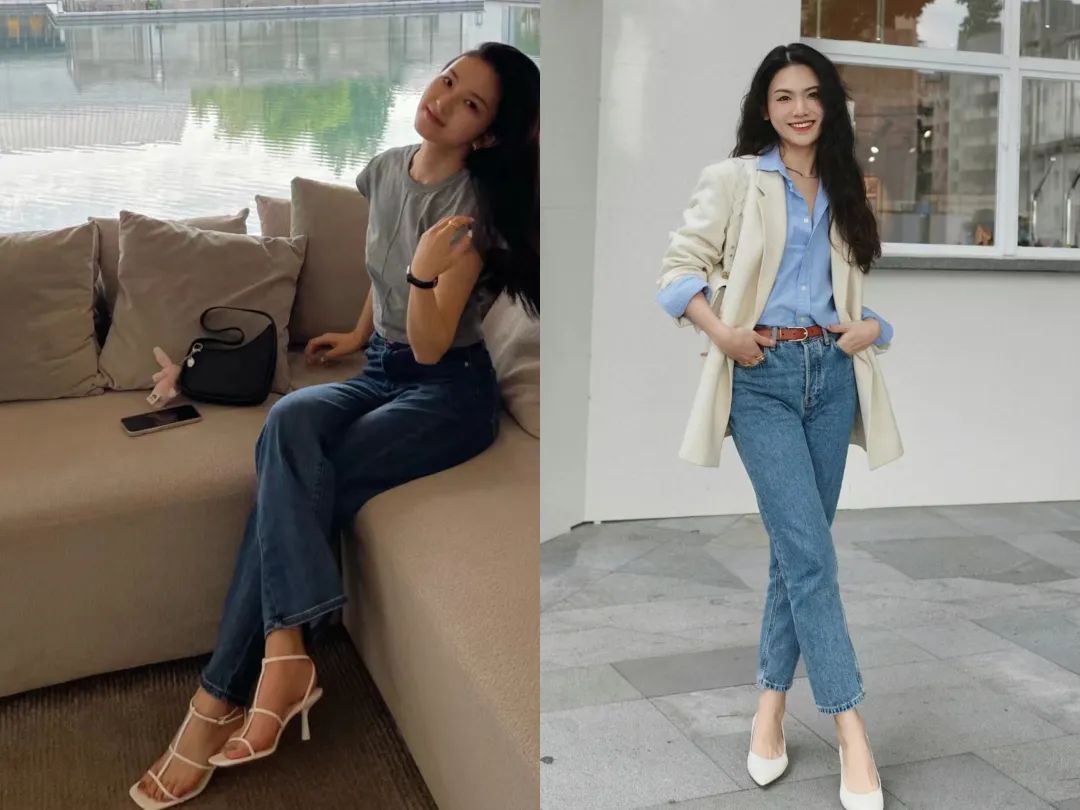 小白鞋搭配的显高牛仔裤,牛仔裤气质百搭小白鞋