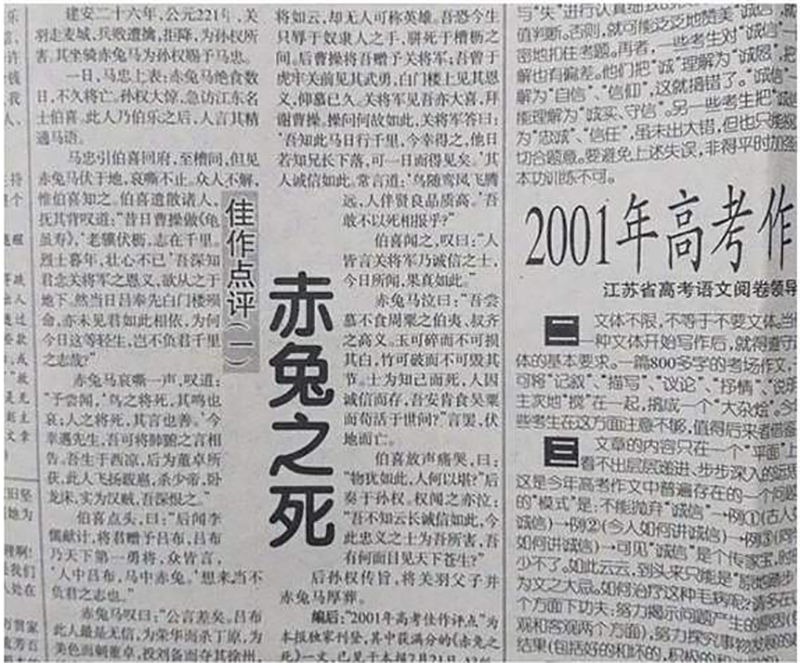 2001年高考满分作文赤兔之死译文,2001江苏满分作文赤兔之死谁写的