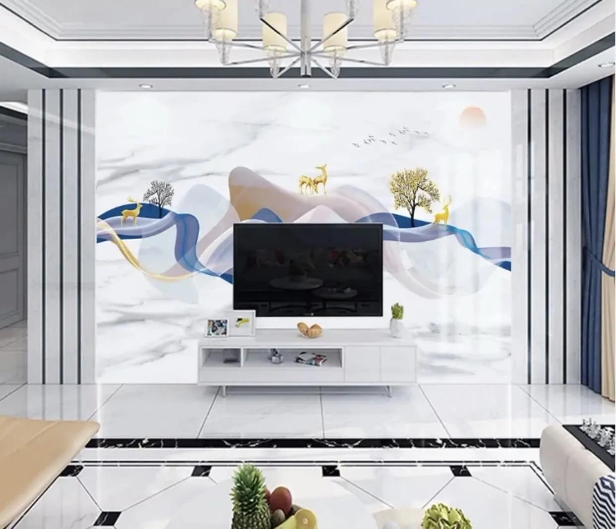 现代简约电视背景墙布效果图大全,电视背景墙现代简约乳胶漆钛金条