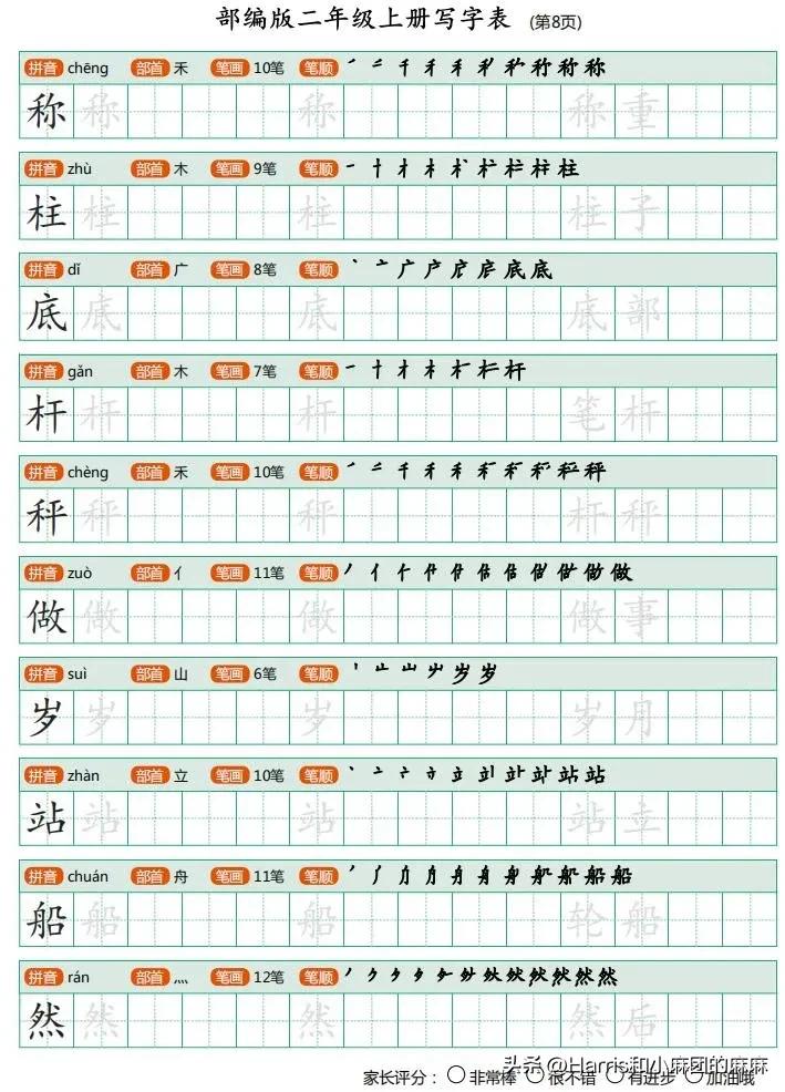 二年级上册练字字帖带拼音笔画,一年级语文二类生字练字帖笔顺