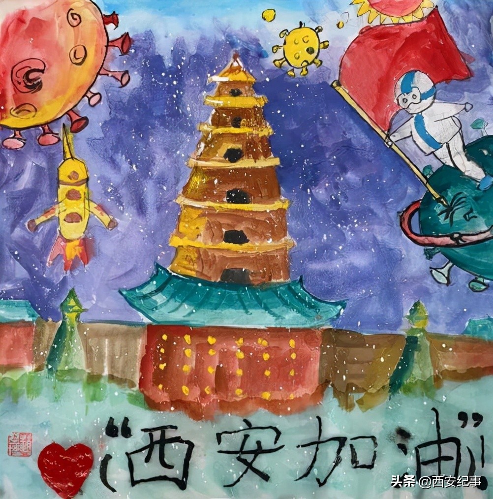童心共绘抗击疫情的绘画作品,童心抗疫致敬先锋美术作品