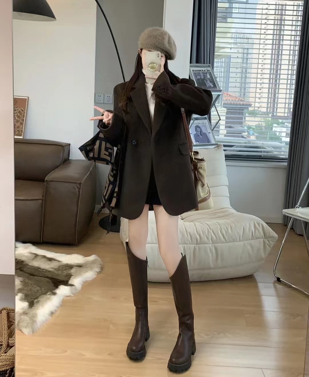 好穿又好搭时尚长筒宽靴,棕色长筒靴子女2022爆款洋气气质