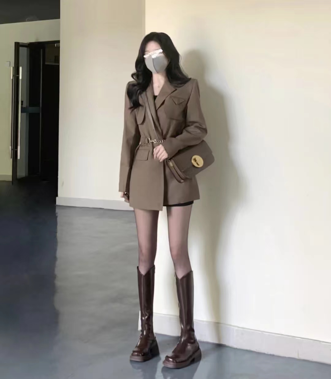 好穿又好搭时尚长筒宽靴,棕色长筒靴子女2022爆款洋气气质