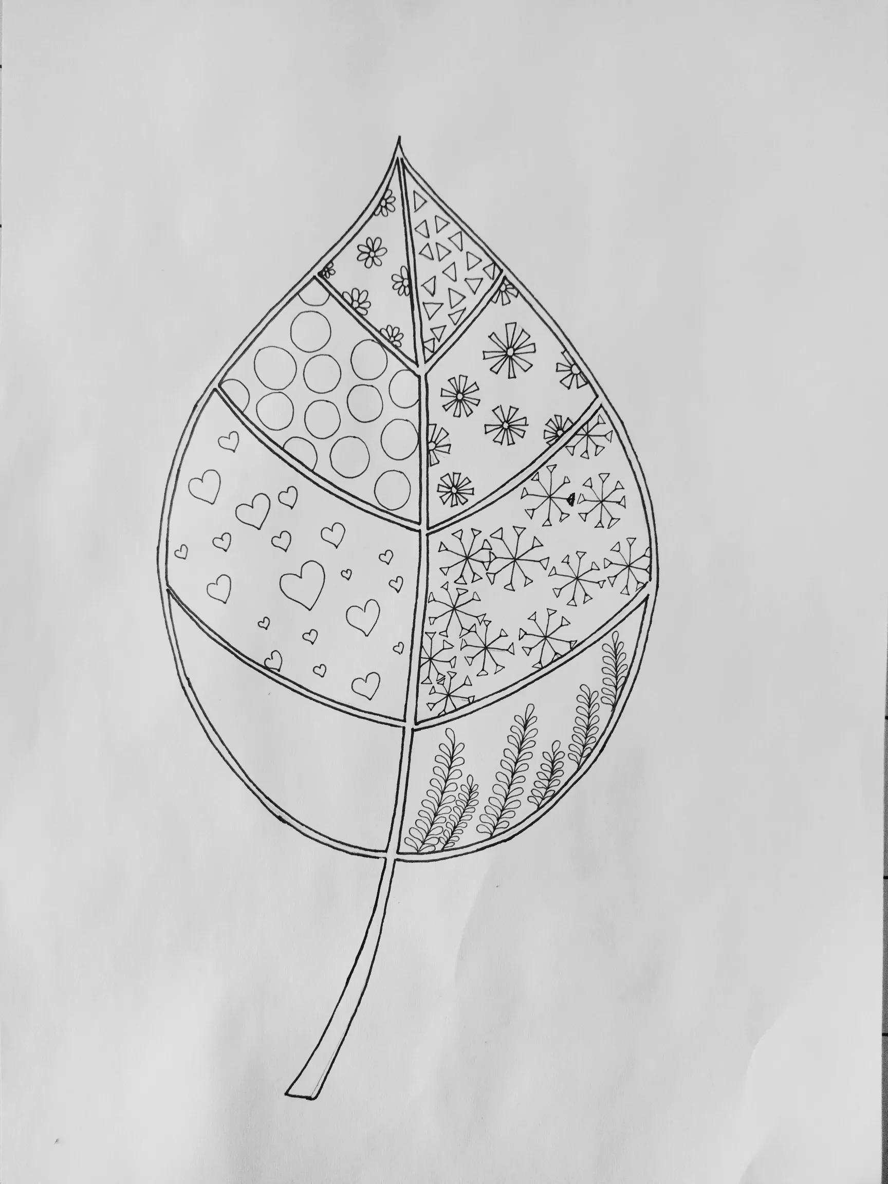 树叶线描画素材图案,树叶线描画黑白创意