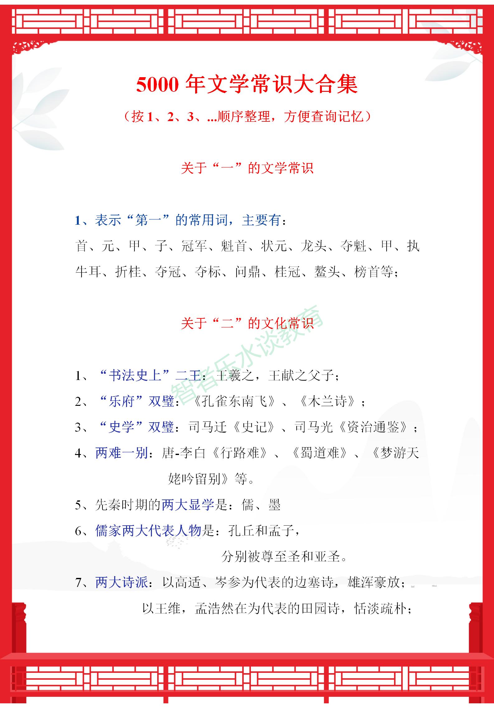 语文文学常识积累大全113页,特级语文老师整理文学常识