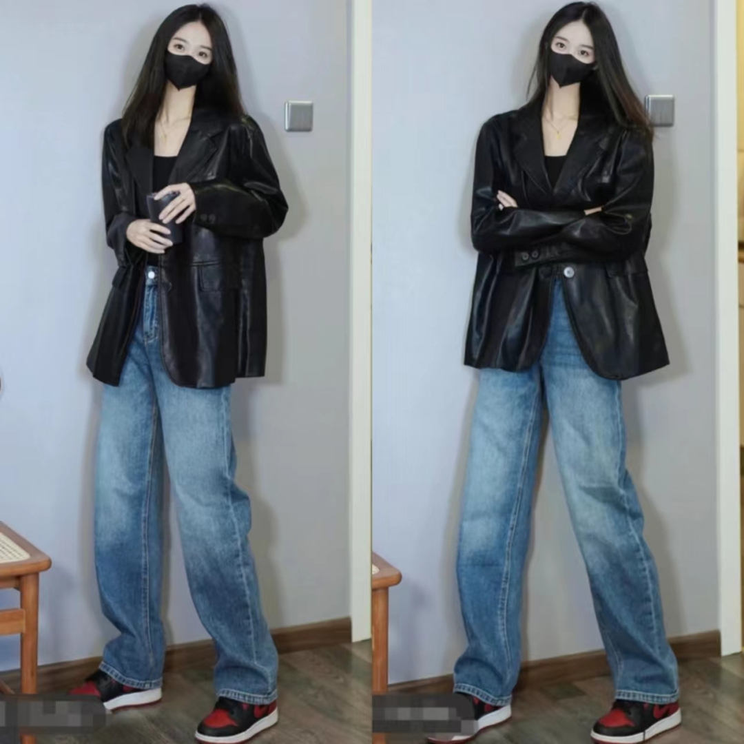 冬季黑色皮衣加棉高级感穿搭,黑色皮衣穿搭女秋冬