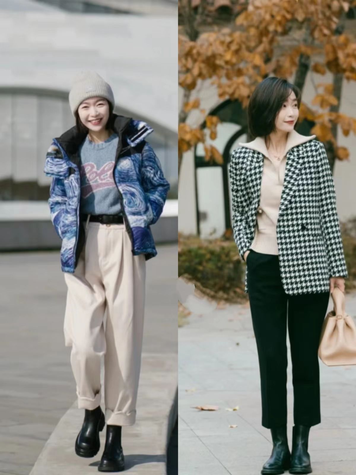 冬季长筒靴穿搭长羽绒服,冬季过膝长筒靴保暖穿搭