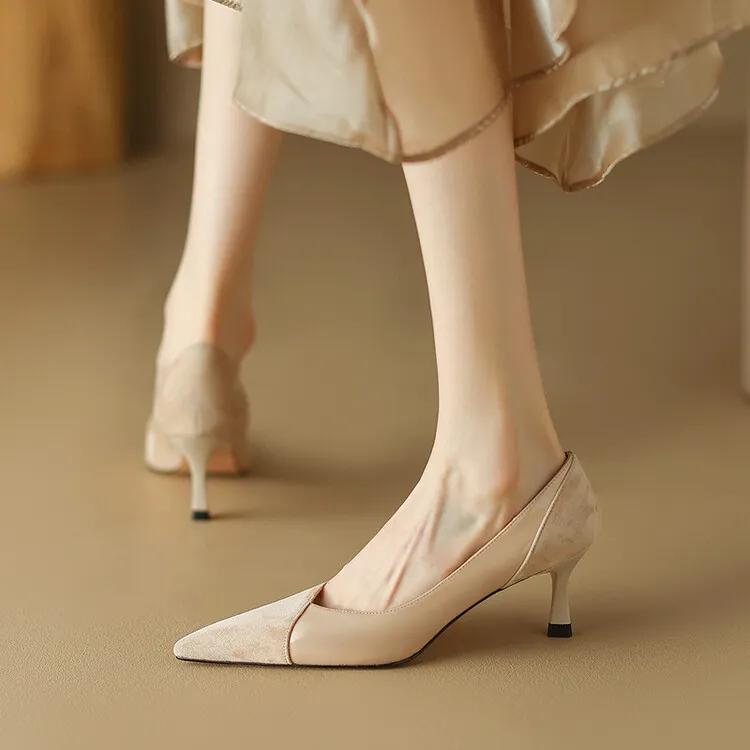 高跟鞋女拼接高级感,玛丽珍粉色拼接高跟鞋