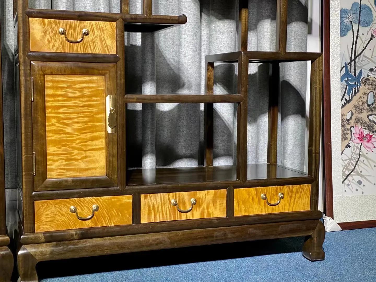 阴沉木乌木金丝楠首饰盒,金丝楠乌木全独板博古架