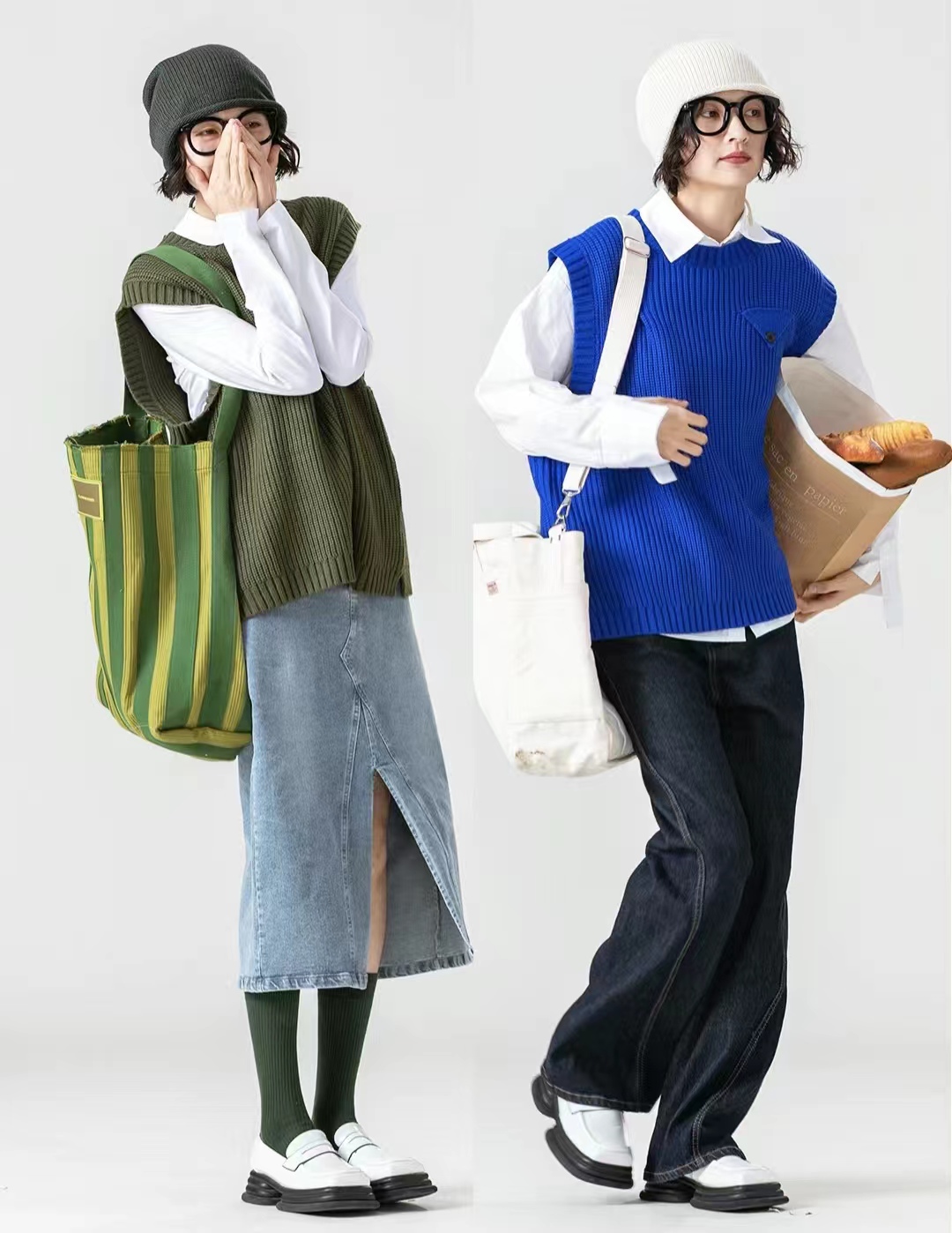 外穿洋气马甲搭格子衬衣,衬衫马甲叠穿什么外套