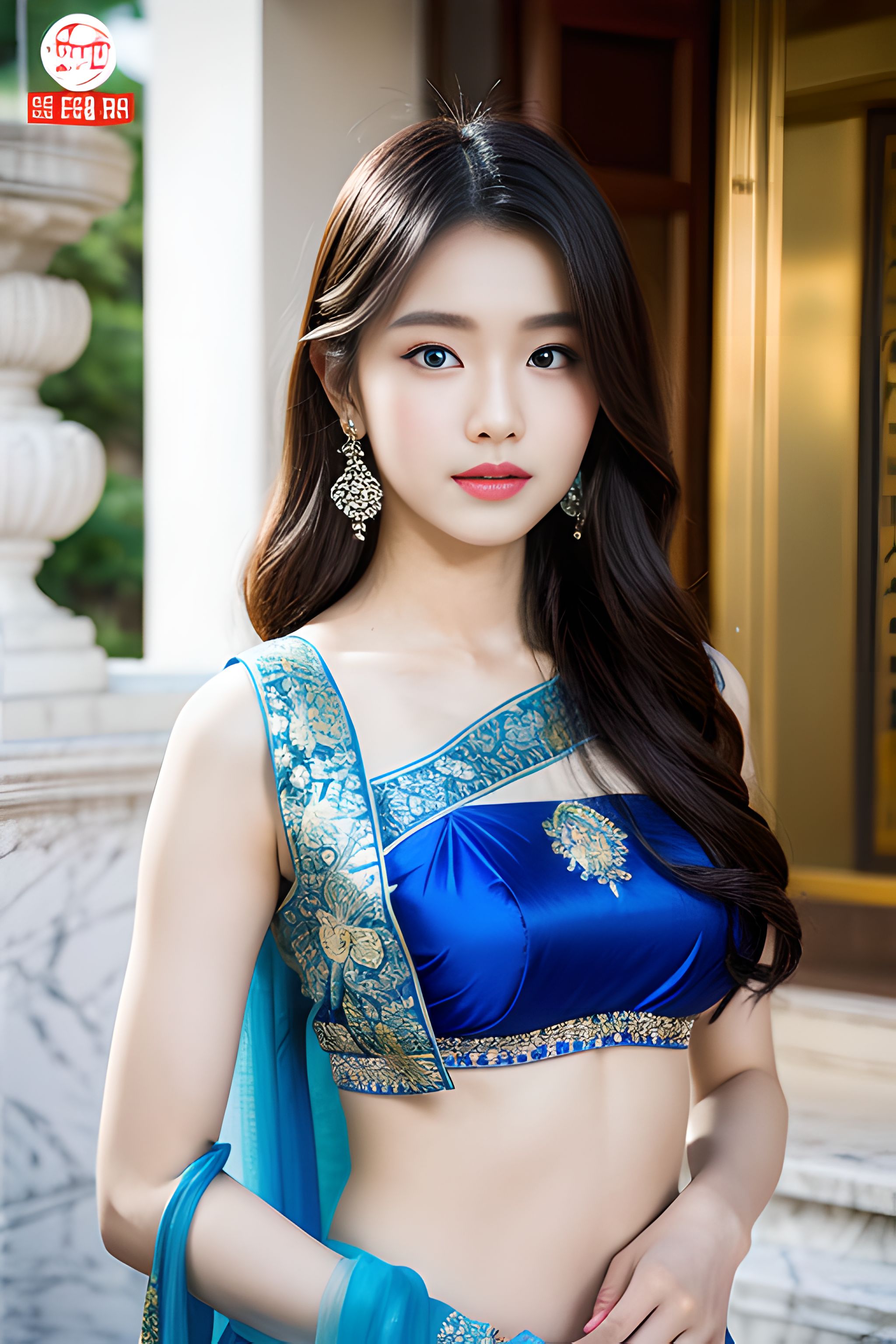 一袭青衣薄纱轻盈灵动,纱丽的穿衣搭配