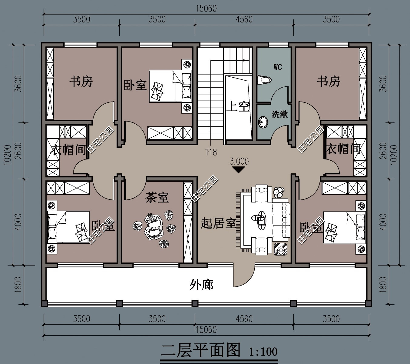 农村简单大气的二层别墅户型,11.5米x11米二层半现代别墅平面图