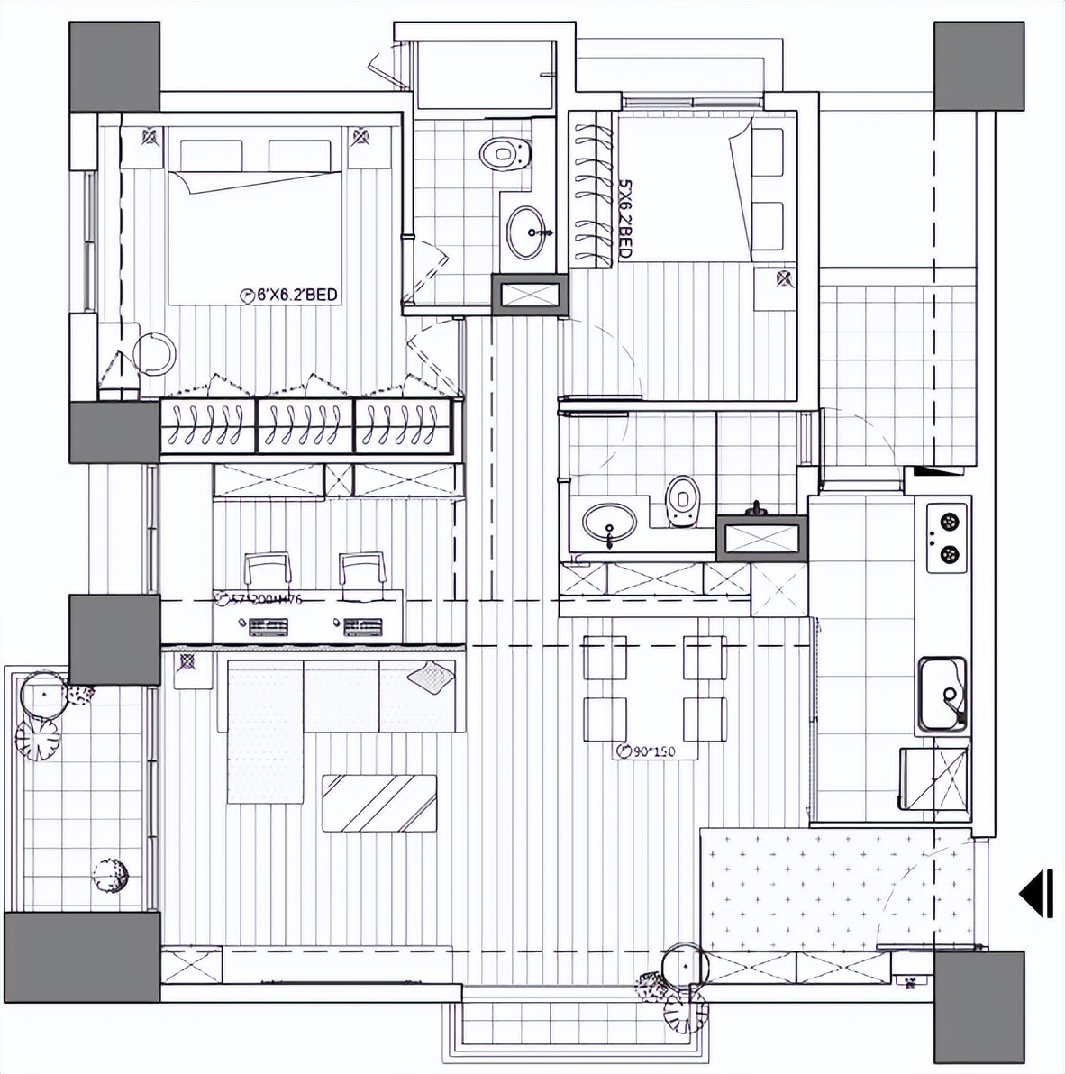 套内90平日式原木风装修,套内只有70平装修法式轻奢风