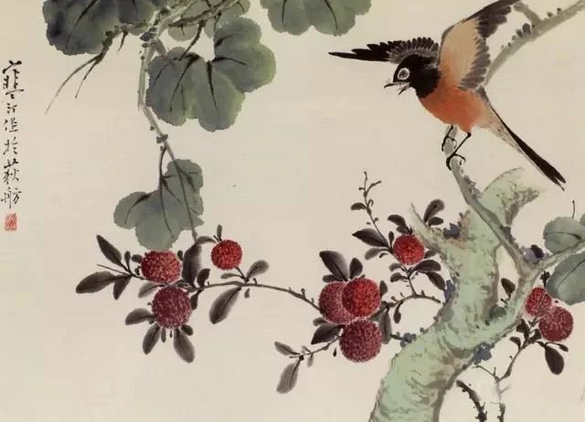 江寒汀写意黑山雀石榴花图,江寒汀写意花鸟千峰竞秀原作尺寸