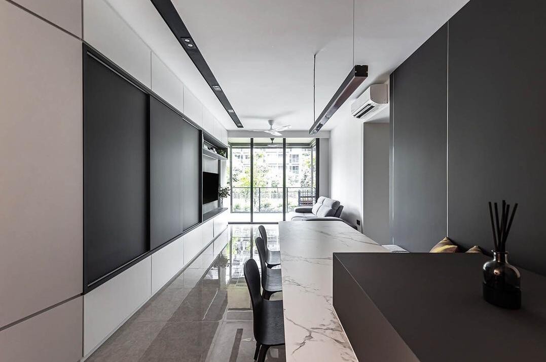 黑白灰装修配色技巧,现代简约装修黑白灰105平方米