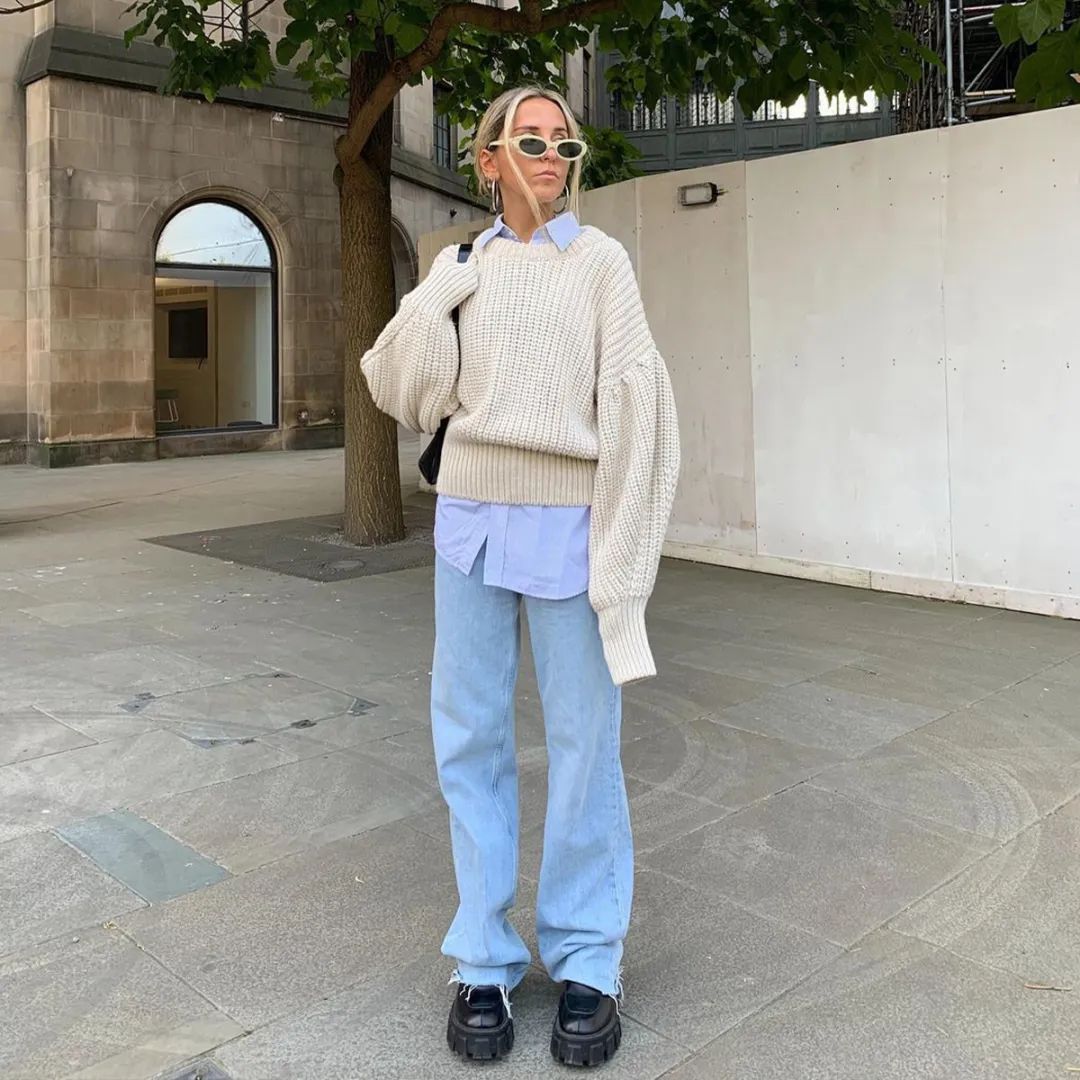 毛衣衬衫叠穿搭配什么裤子,冬天衬衫如何搭配毛衣