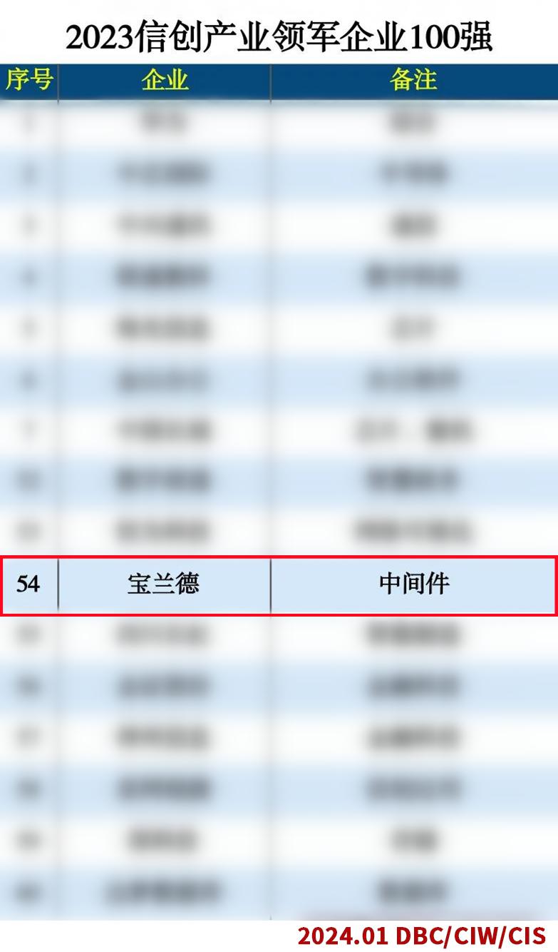宝兰德业绩,2023年度信创产业领军企业100强